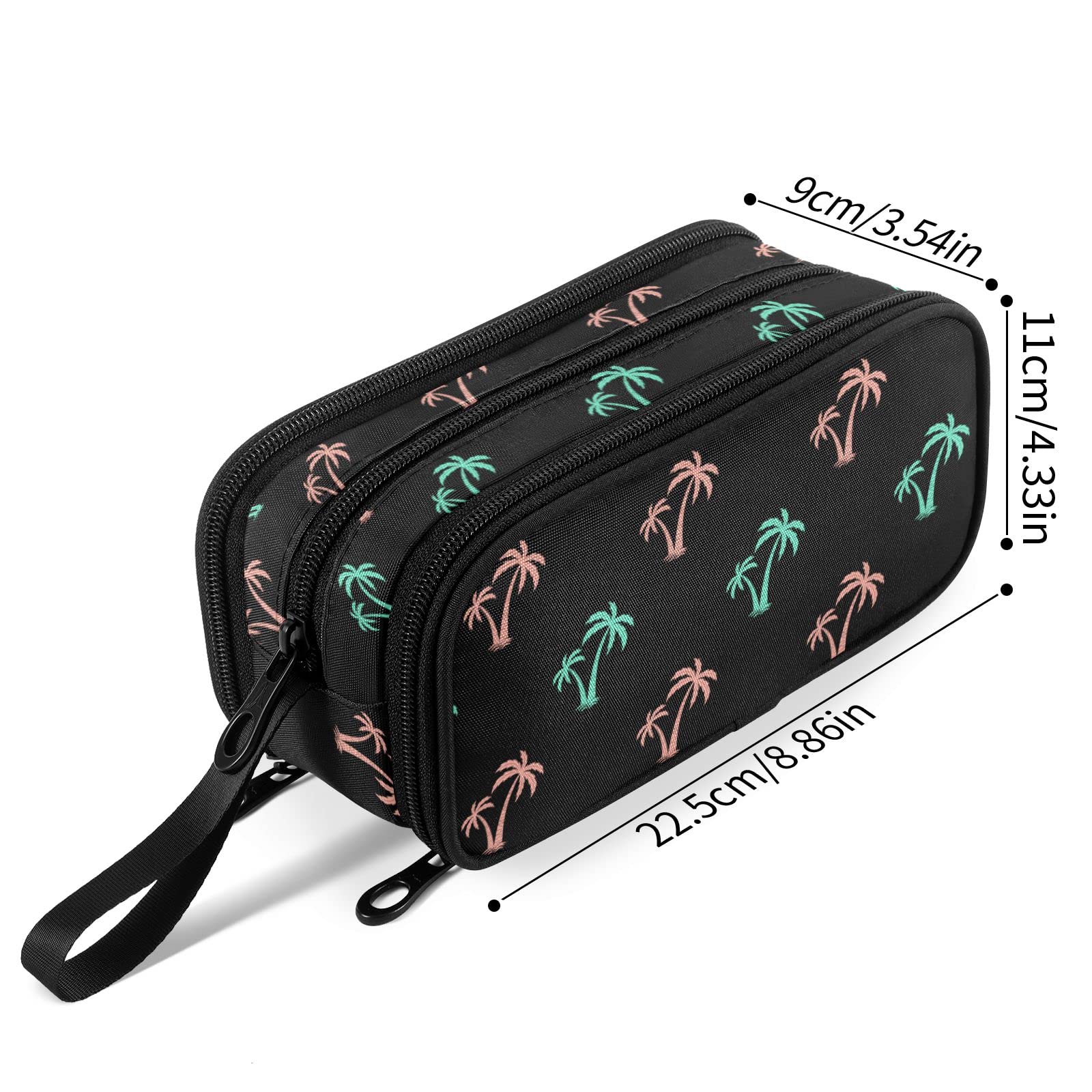 Fustylead Palm Trees Pencil Pen Case Stationery Bag, 3 Compartments School College Office Desk Organizer Storage Pouch Makeup Bag for Teen Boys Girls Students