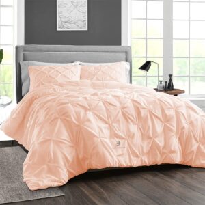 dee's collection alaskan king size duvet covers egyptian cotton 600 thread count ultra soft and breathable 3 piece set peach pinch quilt cover with zipper closure & four corner ties