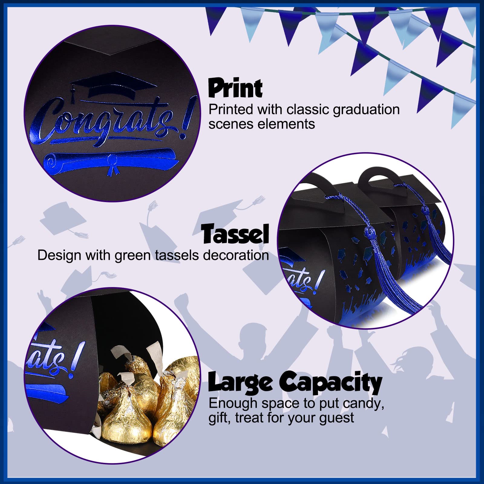 30 Pcs Graduation Cap Gift Box Graduation Party Favors Graduation Candy Box with Tassel Treat Box Graduation Centerpieces for Tables 2024 Graduation Decorations Grad Party Favor(Royal Blue)