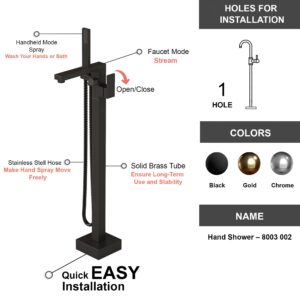 Dowell Freestanding Bathtub Faucet Floor Mounted Brass Bathroom Tub Faucets with Hand Shower,Black-8003 002 10