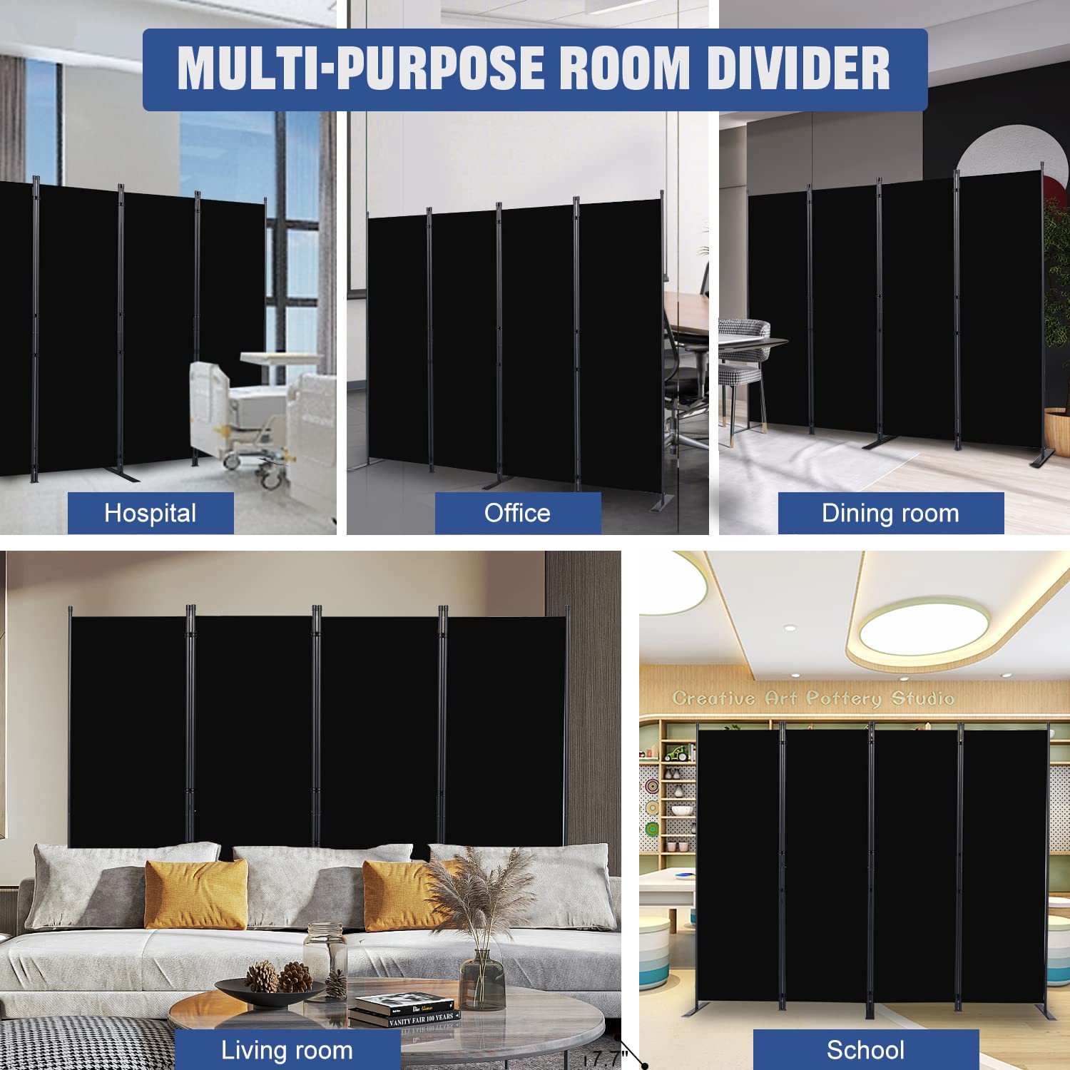 Room Divider 6FT Portable Room Dividers and Folding Privacy Screens, 88'' W Fabric Divider for Room Separation, 4 Panel Partition Room Dividers Freestanding Wall Divider Screen for Dorm Studio Office