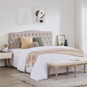 Iroomy Upholstered Queen Headboard, Button Diamond Tufted Headboard with Adjustable Height and Solid Wood Leg, Linen Fabric Padded Headboard for Queen Size Bed, Mordern Head Board, Beige