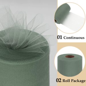 Sage Green Tulle Fabric Roll 6 Inch by 100 Yards (300 feet) Sheer Tulle Netting Spool Tulle Ribbon for Tutu Skirt Christmas Gift Wrapping Wedding Baby Shower Party Decorations DIY Crafts