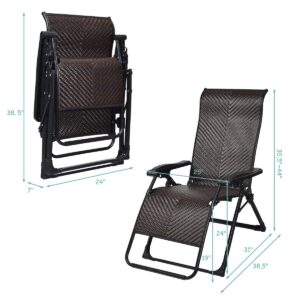 RELAX4LIFE Zero Gravity Lounge Chair - Patio PE Wicker Folding Recliner with Locking System & Widen Armrest, Adjustable Reclining Lounge Chair for Deck, Beach, Backyard (1)