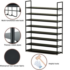 OYREL 8 Tier Shoe Organizer, 33.3in Wide x 11.2in Deep x 55.7in Tall, Black Metal and Plastic Shoe Rack, Holds up to 32-40 Pairs of Shoes