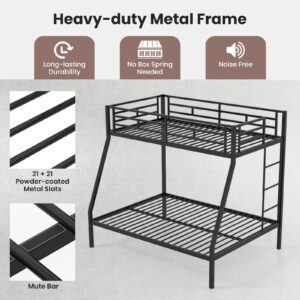 KOMFOTT Metal Twin Over Full Bunk Bed, Heavy Duty Bed Frame with Integrated Ladder, Full-Length Guardrails for Teens & Adults, Space-Saving Bunk Bed for Bedroom & Dorm, No Box Spring Required