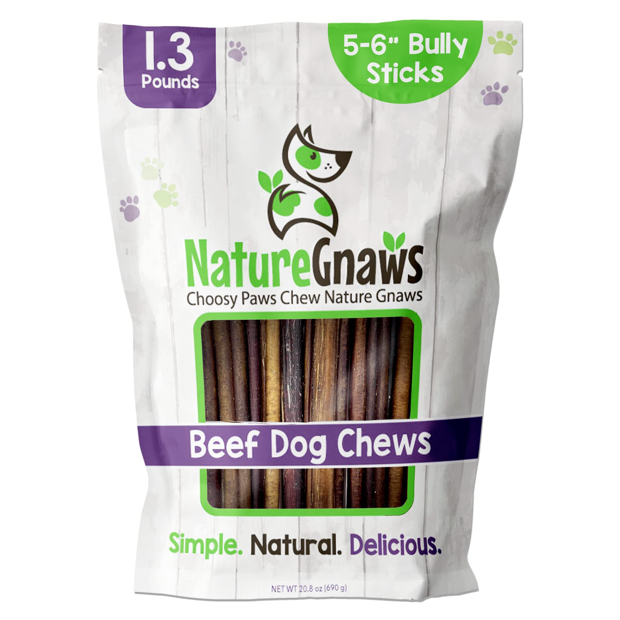 Nature Gnaws Bully Sticks for Dogs (1.3Lb)- Premium Natural Beef Dental Bones - Long Lasting Dog Chew Treats for Aggressive Chewers - Rawhide Free