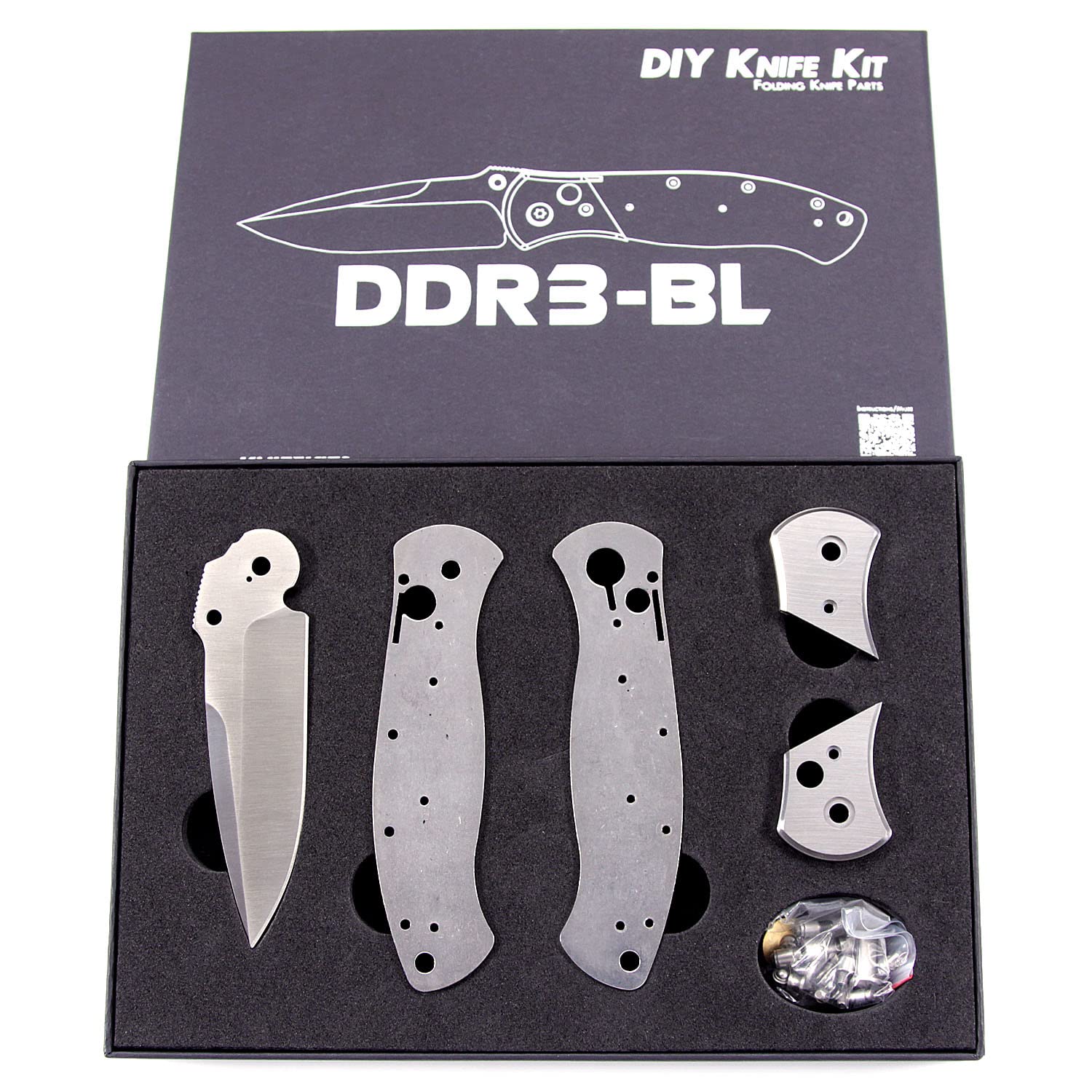 EZSMITH Knife Making Kit - DDR3BL - DIY Folding Knife Series - (Parts Kit) - (No Handles) - (Gift Boxed) - (USA Design) - (by KnifeKits)