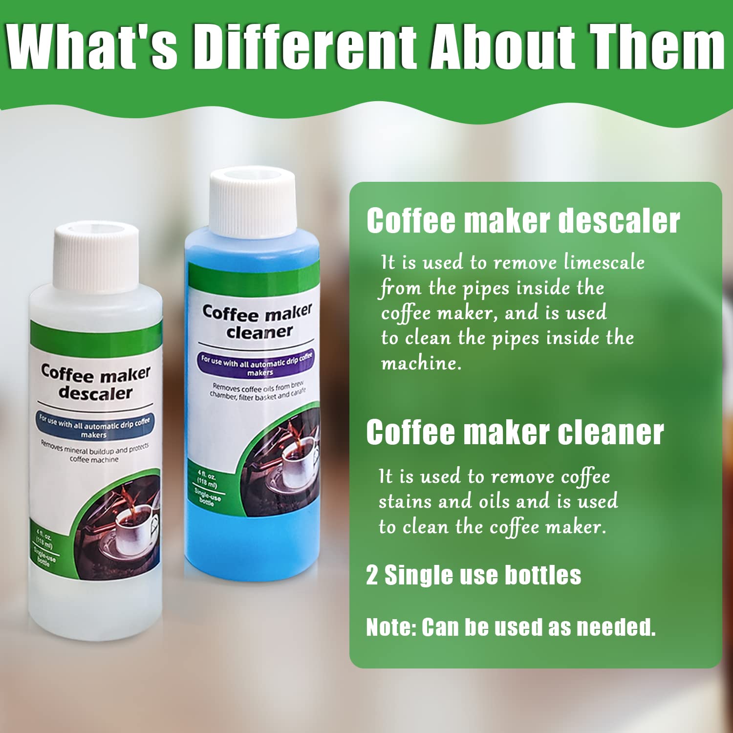 ZoneKing Coffee Maker Cleaner and Descaler Kit -2 Single Use Bottles -for All Drip Coffer Maker (Keurig, Mixpresso, Zwilling, etc.)