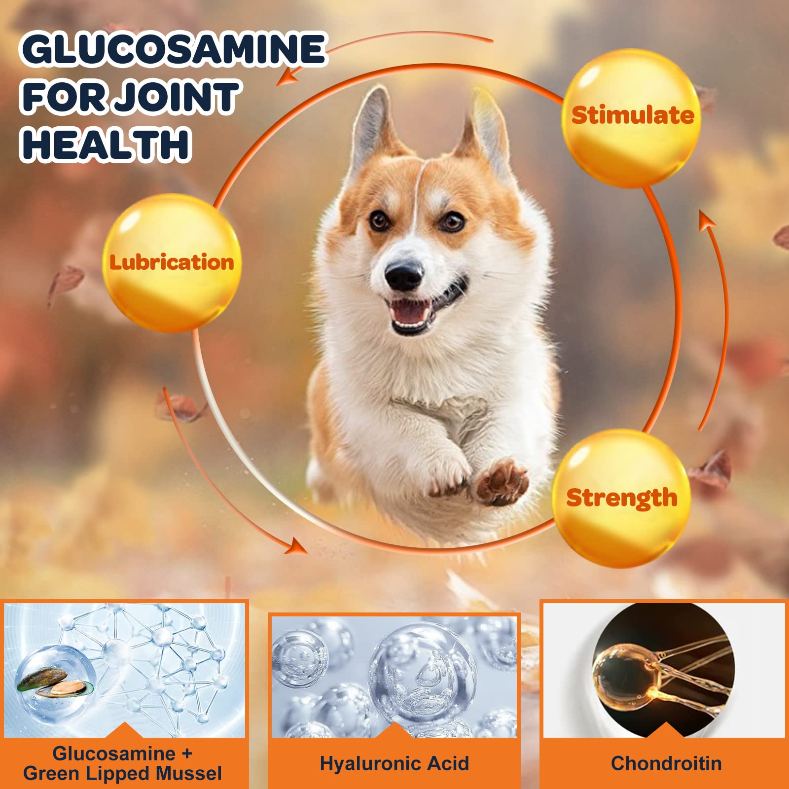 Glucosamine for Dogs, Joint Supplement for Dogs, Chondroitin, Omega-3, MSM, Hemp, Turmeric for Pain Relief, Dog Joint Supplement with Calcium for Bone Health, 120 Chicken Flavored Crunchy Chews