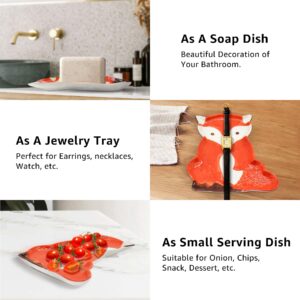 Ceramic Spoon Rest for Stove Top Jewelry Trays Candy Plate Snack Plate Spoon Holder for Kitchen Counter (Fox)