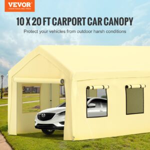 VEVOR 10 x 20 ft Carport Car Canopy, Heavy Duty Garage Shelter with 8 Legs, Removable Sidewalls and Windows, Car Garage Tent for Party, Boat, Adjustable Peak Height from 8.3 ft to 10 ft, Yellow