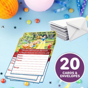 Set of 20 Snow White -Themed Happy Birthday Invitation Cards & Envelopes - Lightweight (240g), Postcard Style Invites for the Perfect Party Pack