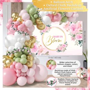 338 PC Baby in Bloom Baby Shower Decorations for Girl - Balloon Arch Garland & Baby Boxes with Letters, Backdrop, Cake topers, Sash and More - Floral Baby Shower Decorations Pink and Sage Green