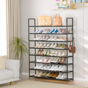 OYREL 8 Tier Shoe Organizer, 33.3in Wide x 11.2in Deep x 55.7in Tall, Black Metal and Plastic Shoe Rack, Holds up to 32-40 Pairs of Shoes