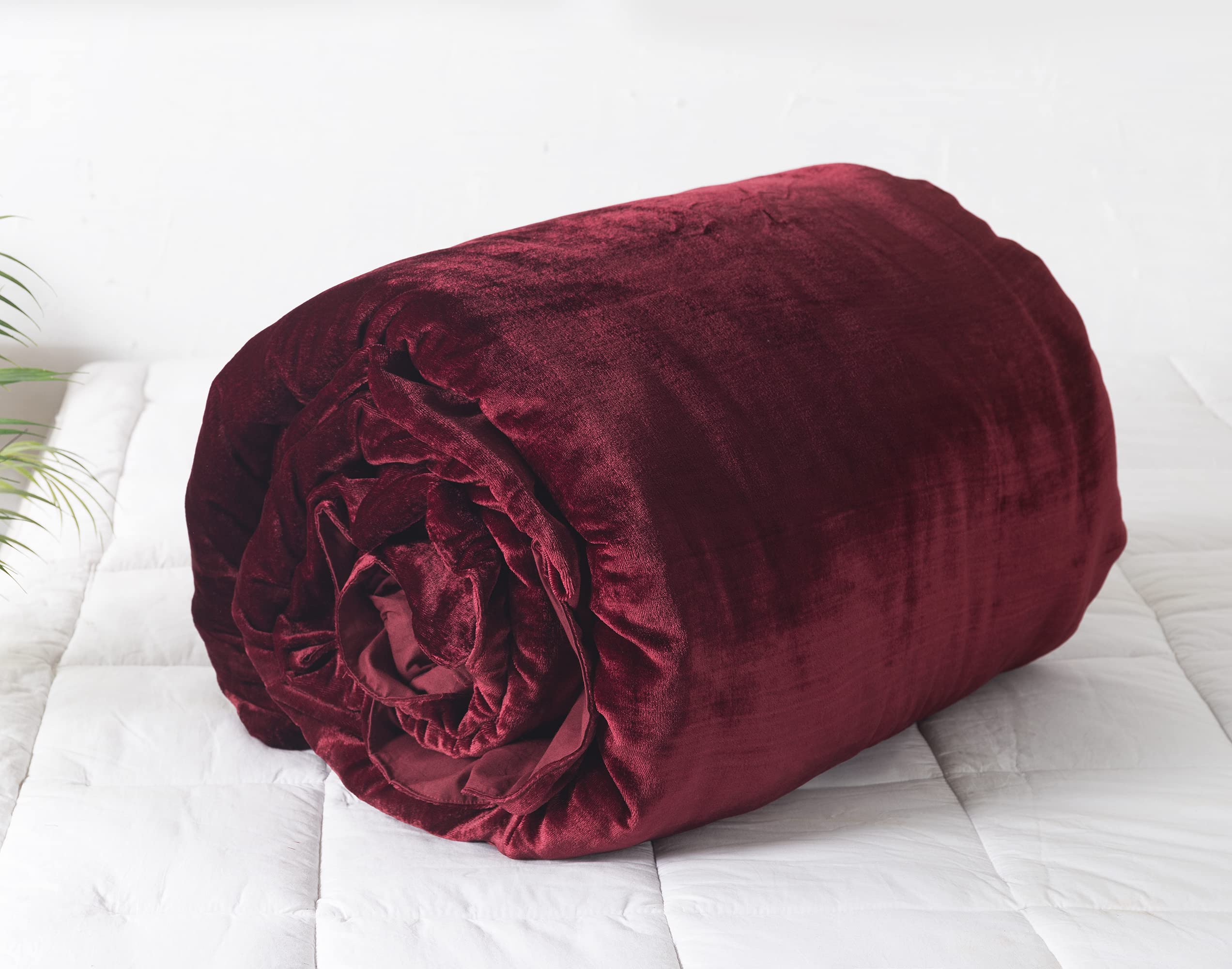 Madhu International Wine Red Velvet Duvet Cover - Made of Premium Rayon Velvet - Twin Size Duvet and Pillow Cover Set of 3 - Luxury Boho Bedding - UO Comforter Cover Quilt - 68 inches x 90 inch