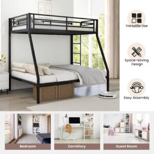 KOMFOTT Metal Twin Over Full Bunk Bed, Heavy Duty Bed Frame with Integrated Ladder, Full-Length Guardrails for Teens & Adults, Space-Saving Bunk Bed for Bedroom & Dorm, No Box Spring Required