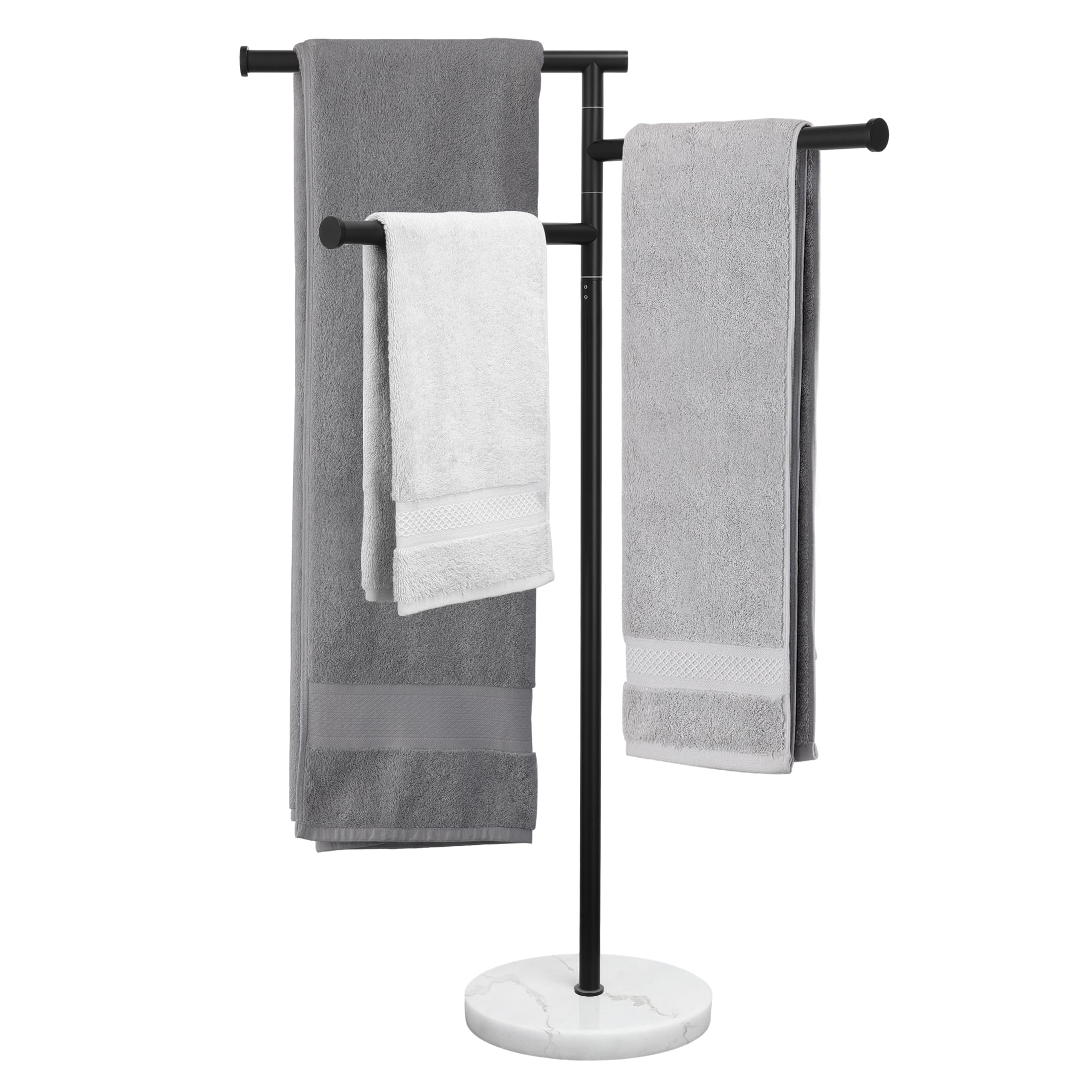 KES Matte Black Towel Racks for Bathroom with Weighted Marble Base, 40 Inch Free Standing Pool Towel Rack Outdoor, 3 Swivel Bars, Premium 18/8 Stainless Steel, BTH219-BK