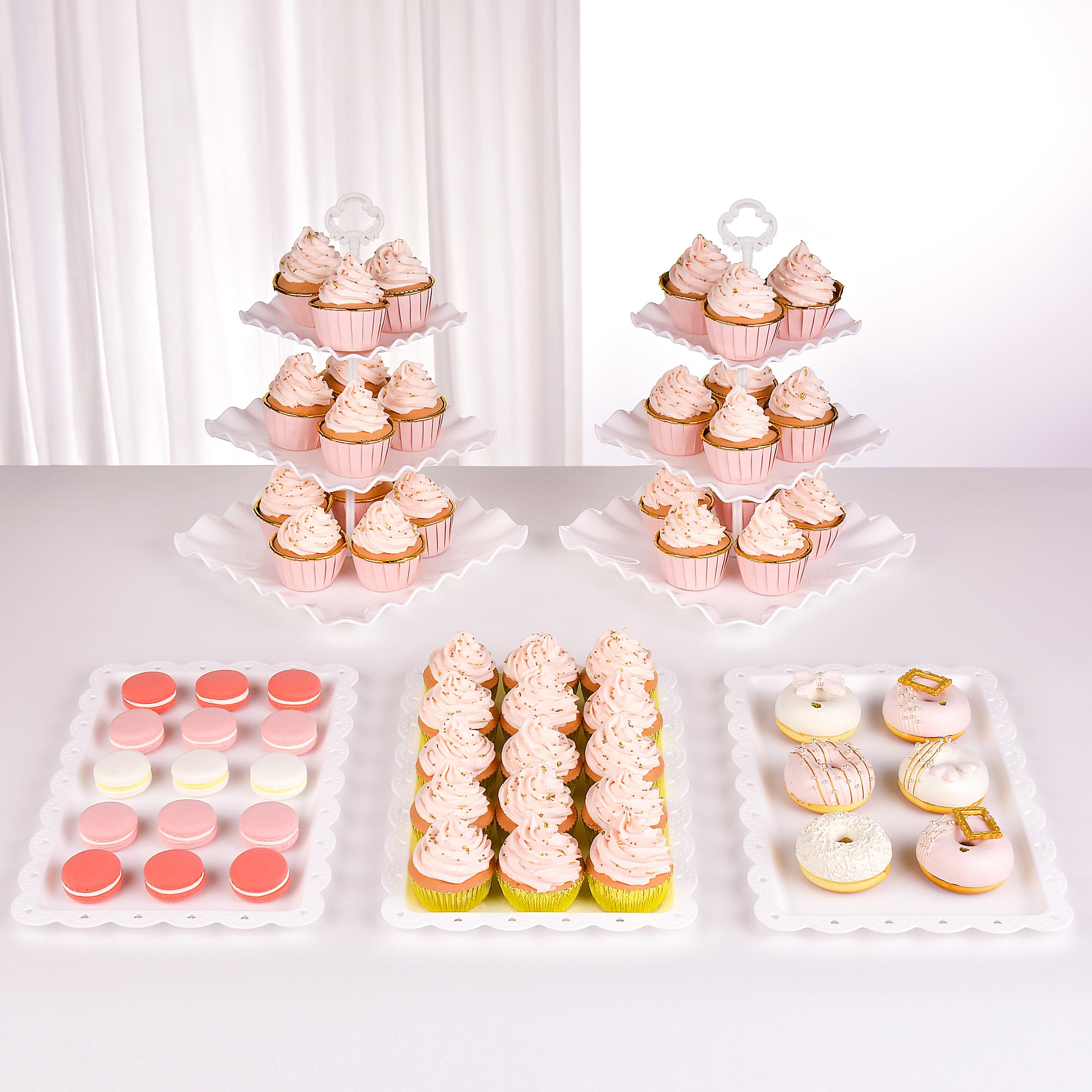 NWK 5 Piece Cake Stand Set with 2 x Large 3-Tier Cupcake Stands, 3 x Appetizer Trays, for Wedding Birthday Baby Shower Tea Party Decorations