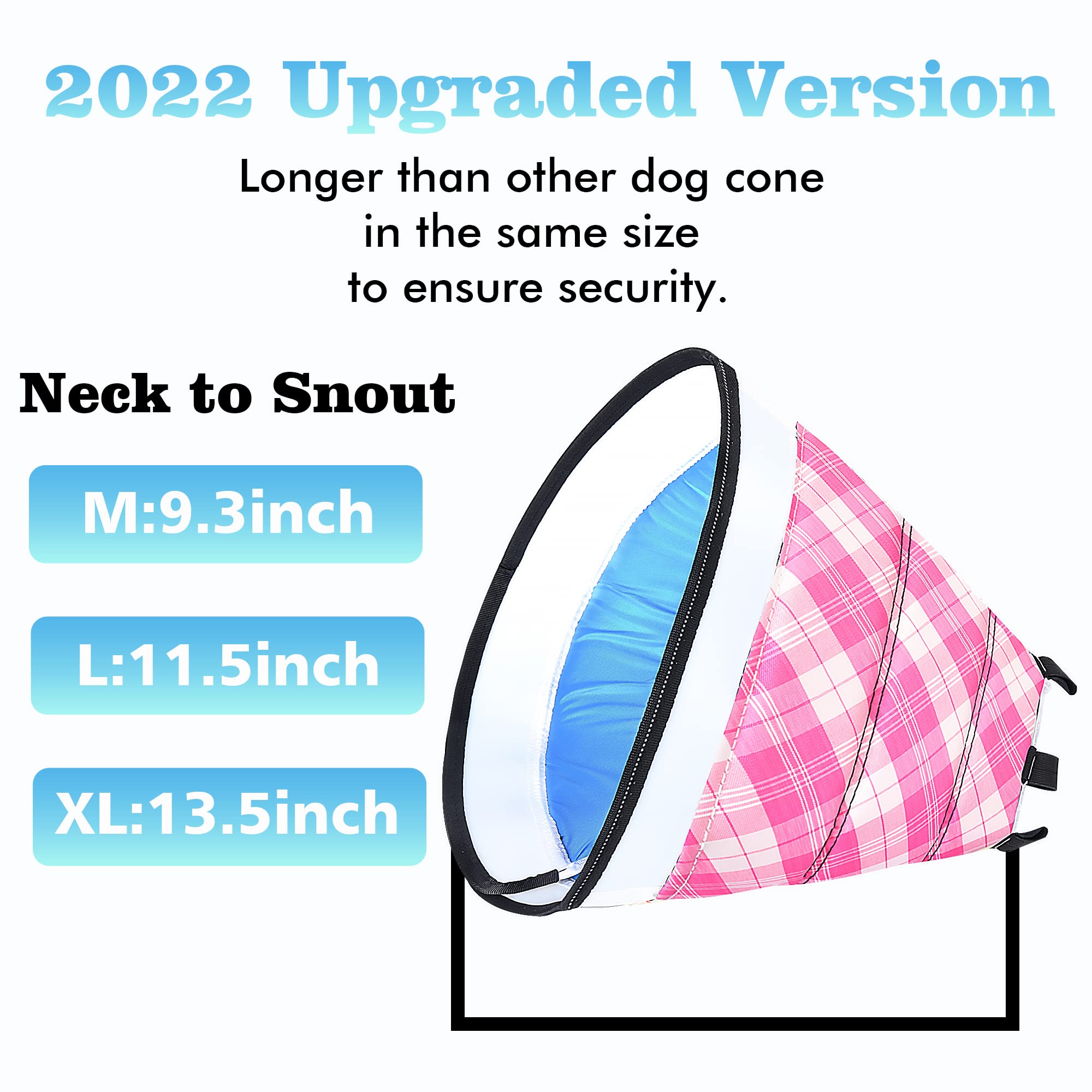 INKZOO Dog Cone Collar for After Surgery, Soft Pet Recovery Collar for Dogs and Cats, Adjustable Cone Collar Protective Collar for Large Medium Small Dogs Wound Healing (Pink Plaid, X-Large)