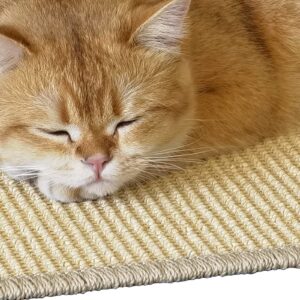 Pethave Cat Scratcher Mat, 23.6x15.7” Natural Sisal Scratching Mat with Velcro Tape,Stick on Floor and Wall Cat Scratch Pad Rug, Horizontal Cat Scratch Mat Protect Carpet and Sofa (Natural Color)