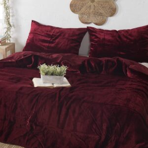 Madhu International Wine Red Velvet Duvet Cover - Made of Premium Rayon Velvet - Twin Size Duvet and Pillow Cover Set of 3 - Luxury Boho Bedding - UO Comforter Cover Quilt - 68 inches x 90 inch