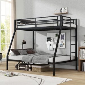 KOMFOTT Metal Twin Over Full Bunk Bed, Heavy Duty Bed Frame with Integrated Ladder, Full-Length Guardrails for Teens & Adults, Space-Saving Bunk Bed for Bedroom & Dorm, No Box Spring Required