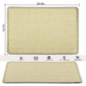 Pethave Cat Scratcher Mat, 23.6x15.7” Natural Sisal Scratching Mat with Velcro Tape,Stick on Floor and Wall Cat Scratch Pad Rug, Horizontal Cat Scratch Mat Protect Carpet and Sofa (Natural Color)