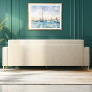 ANTTYBALE 85" Velvet Sofa,Mid-Century Modern Chesterfield 3 Seat Comfy Couch with Pillows Set of 2 for Living Room,Bedroom,Apartment Furniture with Gold Metal Legs (P18-Beige)