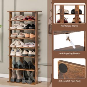 Giantex 8-Tier Wooden Shoe Rack, Patented Double Row Shoe Organizer for 16 Pairs, Customizable Height, Space-Saving Shoe Storage Stand for Entryway, Hallway, Living Room, Bedroom (Brown, Double)