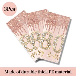 Excelloon 3 Pack 80th Birthday Tablecloth Decorations for Women, Pink Rose Gold Happy 80 Birthday Table Cover Party Supplies, 80 Year Old Birthday Plastic Disposable Rectangular Table Cloth Decor