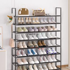 OYREL 8 Tier Shoe Organizer, 33.3in Wide x 11.2in Deep x 55.7in Tall, Black Metal and Plastic Shoe Rack, Holds up to 32-40 Pairs of Shoes