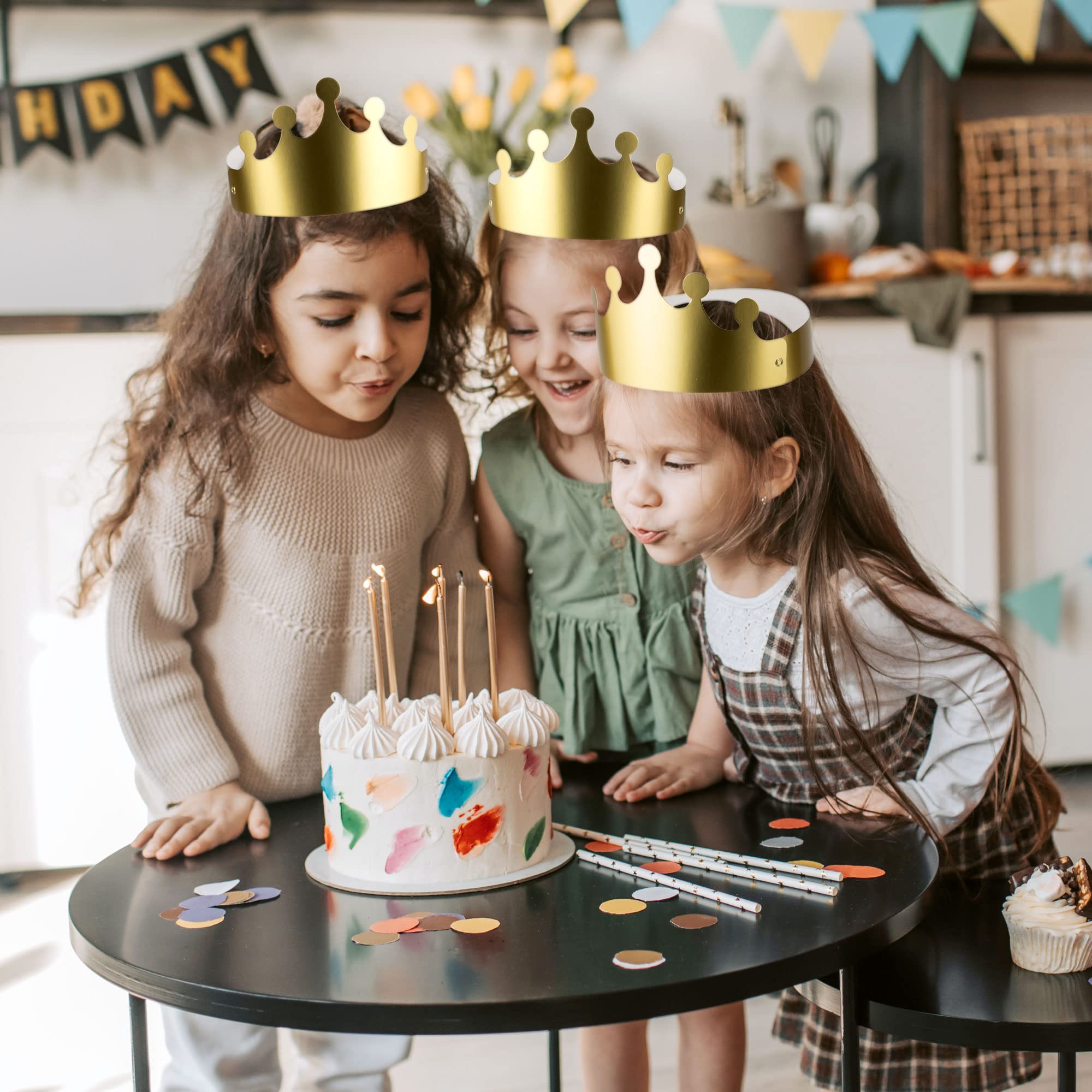 IFAMIO 25 Pieces Golden King Crowns Gold Foil Paper Party Crown Hat Cap Foldable Party Crowns for Birthday Celebration Baby Shower Photo Props New Year Wedding Anniversary