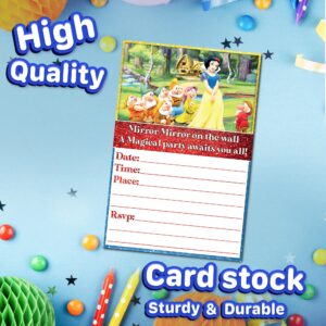 Set of 20 Snow White -Themed Happy Birthday Invitation Cards & Envelopes - Lightweight (240g), Postcard Style Invites for the Perfect Party Pack