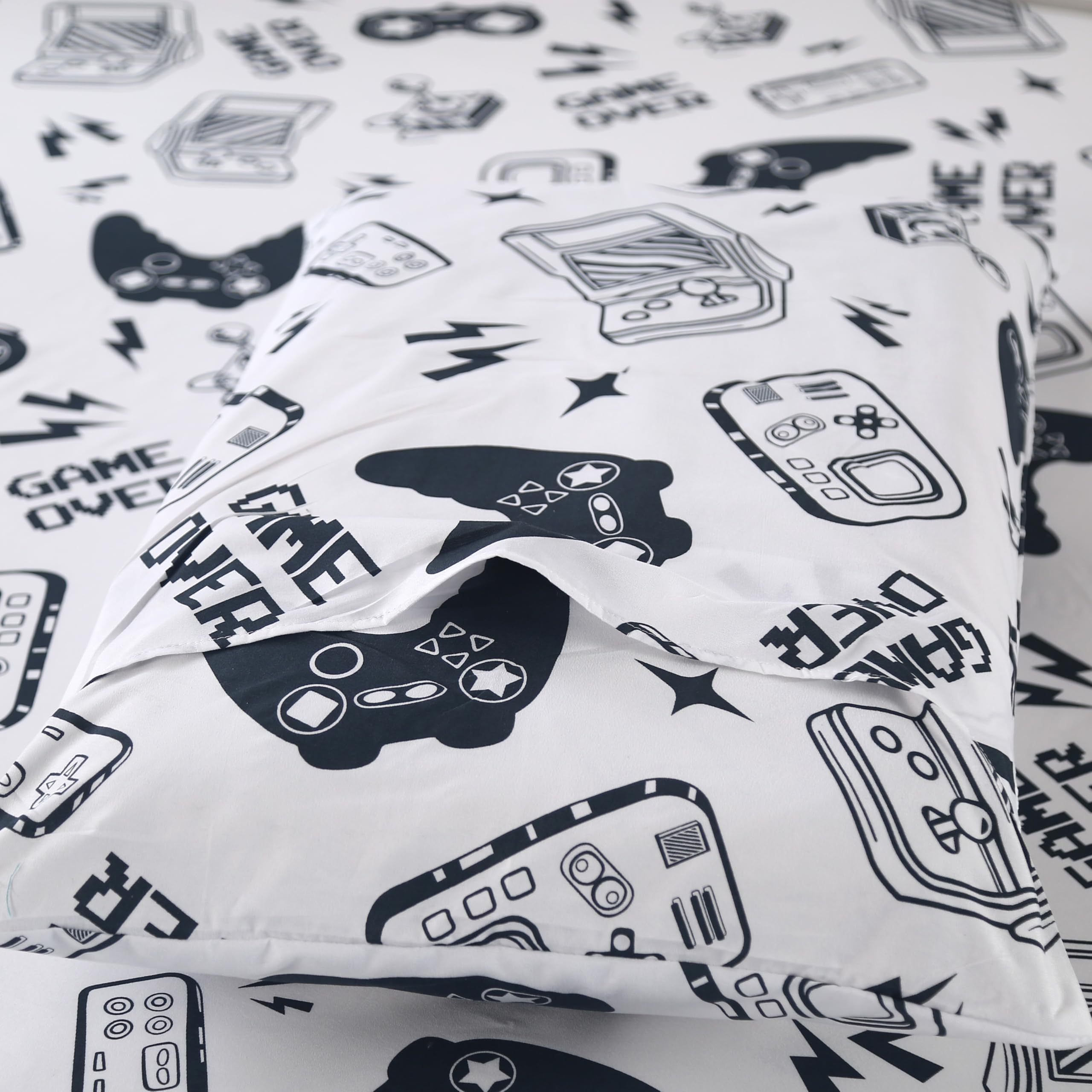 SDIII 4PCS Black and White Gamer Bedding Sheet Twin for Boys Girls Teens and Kids, Bed in a Bag Sheets Set Twin, Video Game Bed Sheet Set on Amazon, Twin