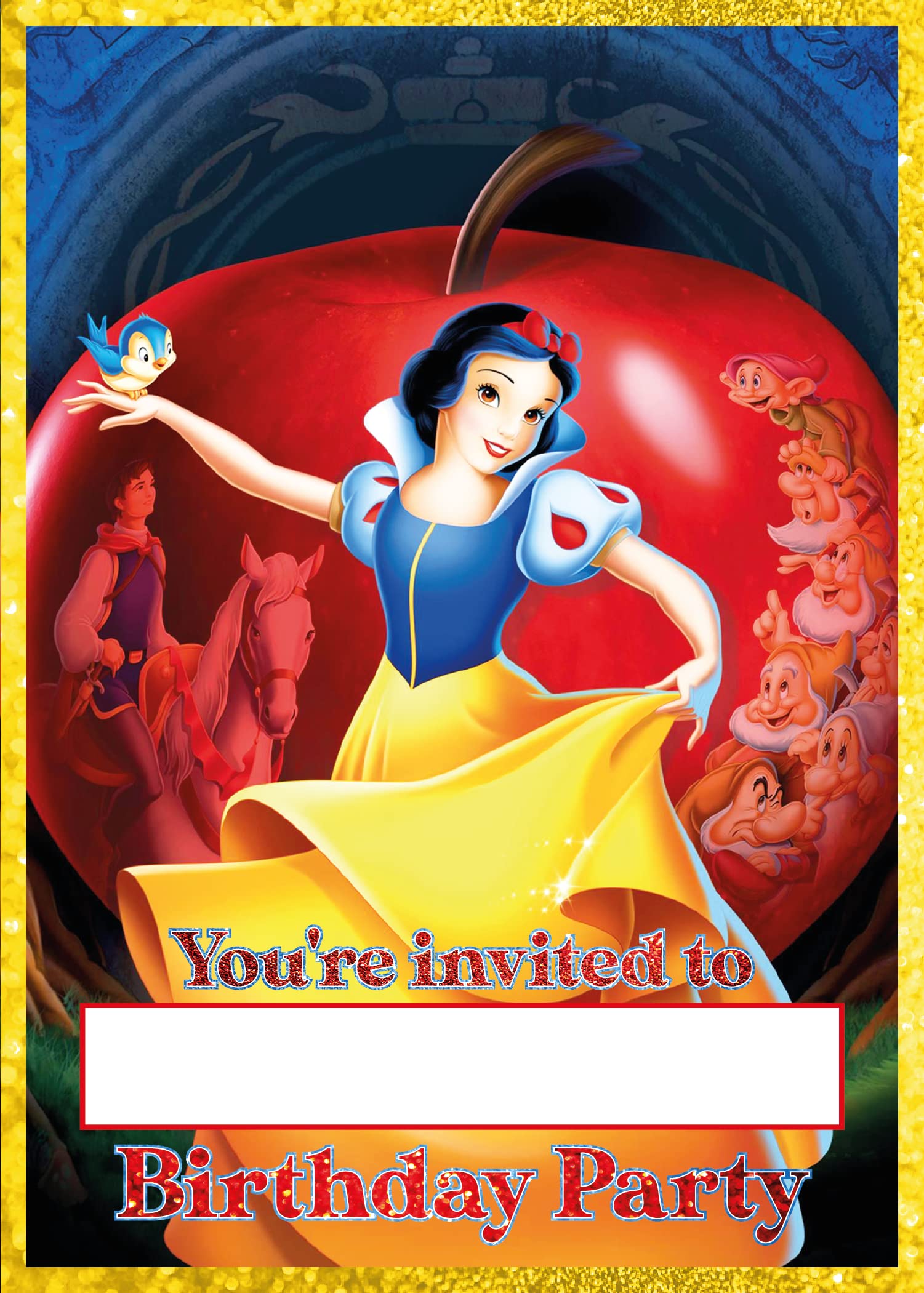 Set of 20 Snow White -Themed Happy Birthday Invitation Cards & Envelopes - Lightweight (240g), Postcard Style Invites for the Perfect Party Pack