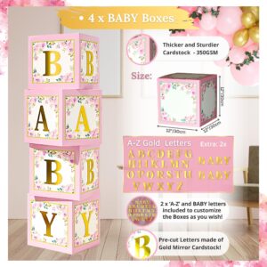 338 PC Baby in Bloom Baby Shower Decorations for Girl - Balloon Arch Garland & Baby Boxes with Letters, Backdrop, Cake topers, Sash and More - Floral Baby Shower Decorations Pink and Sage Green