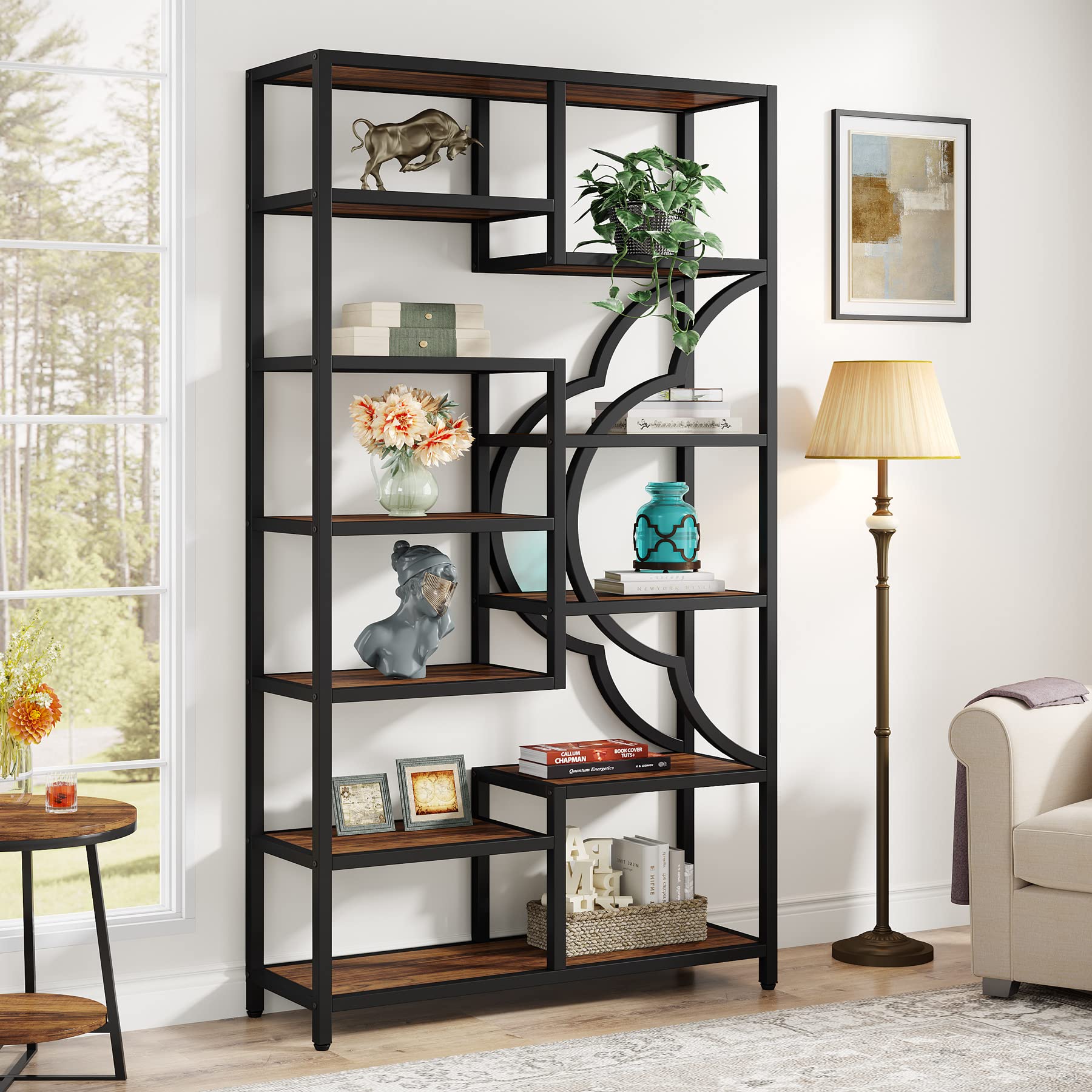 Tribesigns Bookshelf Set of 2, Large Bookcase with Unique Four Leaf Clover Shape Design, Industrial Etagere Display Shelves for Home & Office