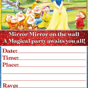 Set of 20 Snow White -Themed Happy Birthday Invitation Cards & Envelopes - Lightweight (240g), Postcard Style Invites for the Perfect Party Pack