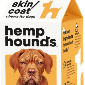 Hemp Hounds - Adaptogenic Skin and Coat Chews for Dogs - 90 Chews - Nutrient Rich Dog Allergy Relief - Omega 3-6-9 - Norwegian Salmon Oil - Collagen - Turmeric - Beef Flavor - Dog Itch Relief