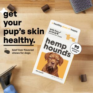 Hemp Hounds - Adaptogenic Skin and Coat Chews for Dogs - 90 Chews - Nutrient Rich Dog Allergy Relief - Omega 3-6-9 - Norwegian Salmon Oil - Collagen - Turmeric - Beef Flavor - Dog Itch Relief