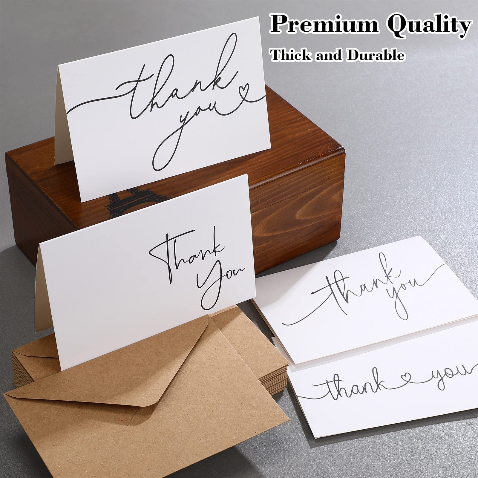 Teling 200 Set Thank You Cards Bulk Blank Thank U Greeting Notes with Matching Brown Kraft Envelopes and Stickers Thank You Greeting Card Set for Wedding Birthday Baby Shower 6 x 4 Inch (White)