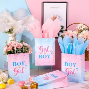 16 Set Gender Reveal Party Gift Bags with Tissue Paper Baby Shower Party Gift Bags, Pink Blue Treat Candy Bags Gender Reveal Paper Bags with Handles