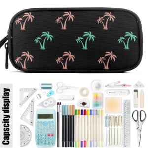 Fustylead Palm Trees Pencil Pen Case Stationery Bag, 3 Compartments School College Office Desk Organizer Storage Pouch Makeup Bag for Teen Boys Girls Students