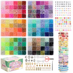 quefe 15000 clay beads bracelet making kit, 144 colors 6 boxes friendship bracelet charm concert bracelets merch flat beads, polymer heishi beads for jewelry making, for crafts christmas gifts