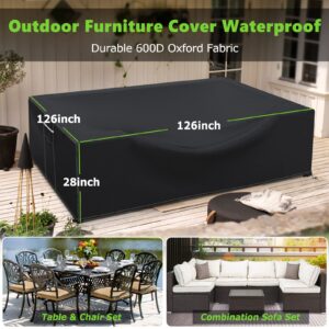 HIGHTQURO Patio Furniture Covers Waterproof, 600D Outdoor Furniture Covers Waterproof, Square Outdoor Sectional Sofa Set Covers, Extra Large Patio Covers for Outdoor Furniture, 126"x126"x28"-Black