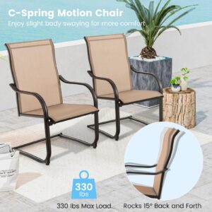 Tangkula 4 Pieces Patio Dining Chairs, Outdoor C Spring Motion Dining Chair Set w/Armrests & Neck Support, High Back Weather Resistant Steel Chairs w/Breathable Fabric for Pool, Lawn, Backyard (4)