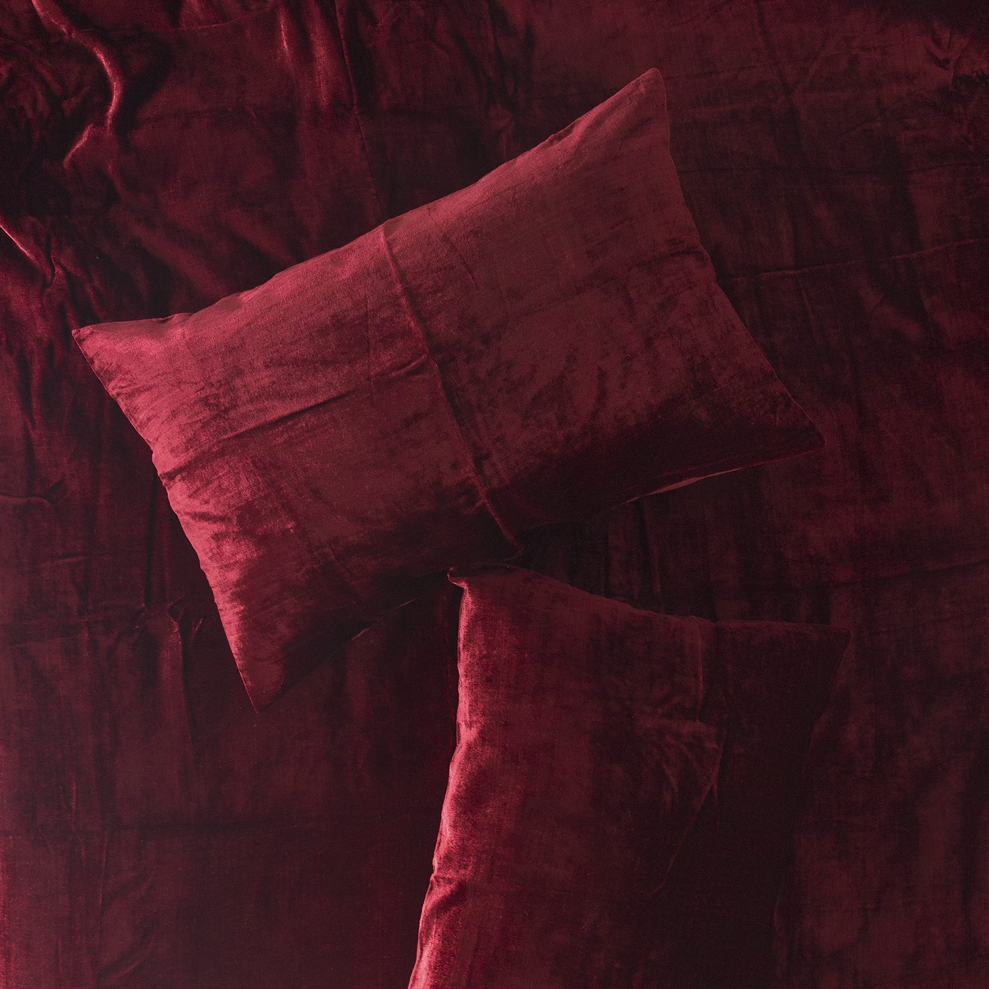 Madhu International Wine Red Velvet Duvet Cover - Made of Premium Rayon Velvet - Twin Size Duvet and Pillow Cover Set of 3 - Luxury Boho Bedding - UO Comforter Cover Quilt - 68 inches x 90 inch