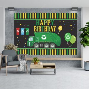 Garbage Truck Trash Trucks Happy Birthday Banner BackdropWaste Management Recycling Bin Theme Decor Decorations for 1st Birthday Party Baby Shower Supplies Favors Background Photo Booth Props Flag