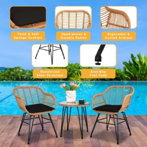 HOMEZILLIONS 3 Piece Outdoor Wicker Furniture Bistro Set, Rattan Chairs Conversation Sets Porch Furniture, Wicker Patio Furniture for Balcony Poolside Backyard